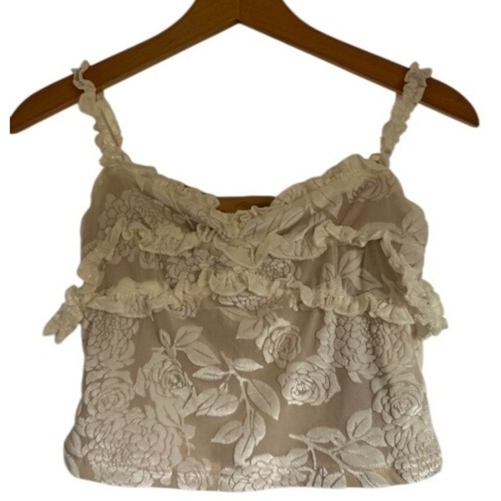NWT Princess Polly Allise Frill Top Cream Lace Floral Ruffle Camisole Women US 6